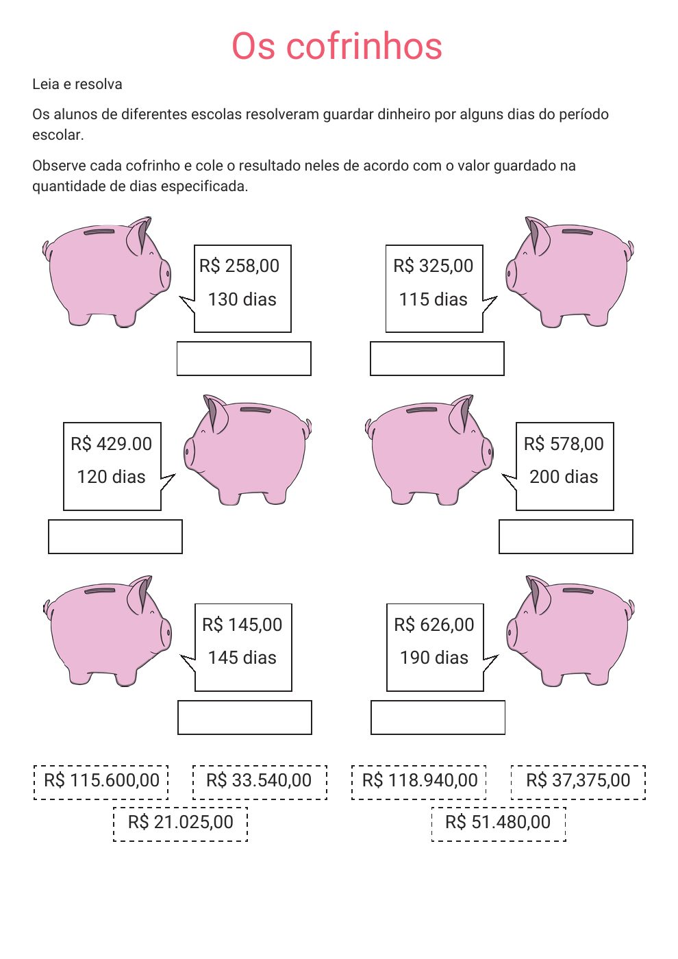 Os cofrinhos — Matemática