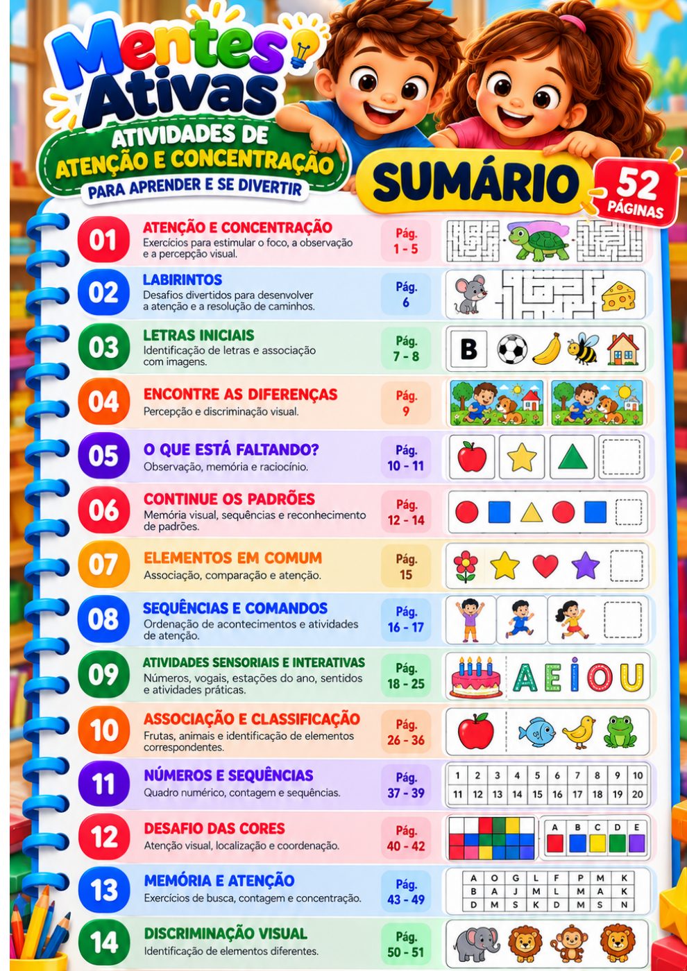 Conteúdo do caderno — Atenção e Concentração